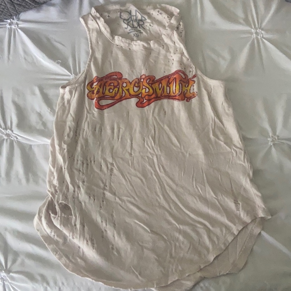 Distressed Cream Aerosmith Tank Top